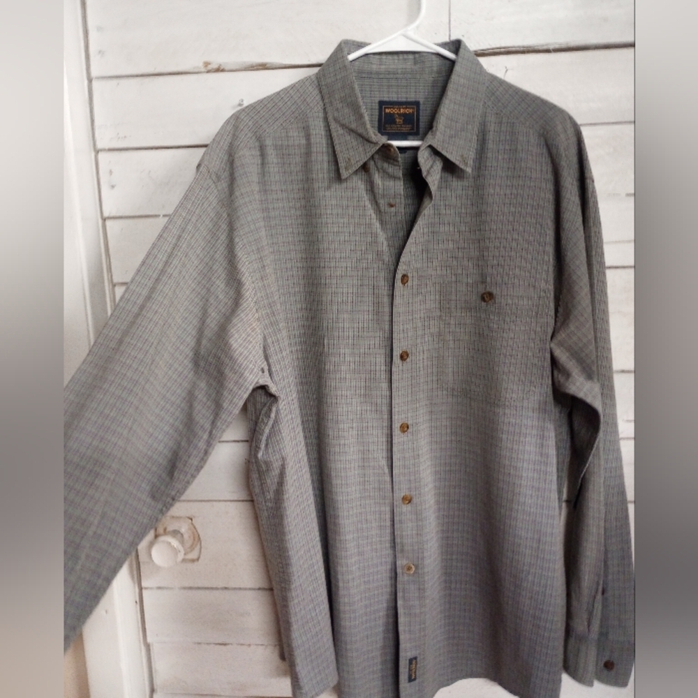 Woolrich Men's Traditional Button Front Shirt Size 2XL Plaid Pattern Blue Gray